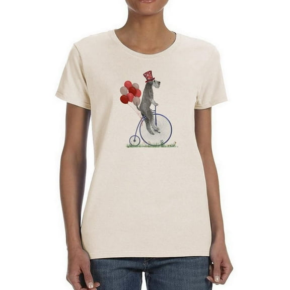 Schnauzer On Penny Farthing T-Shirt Women -Fab Funky Designs, Female Small