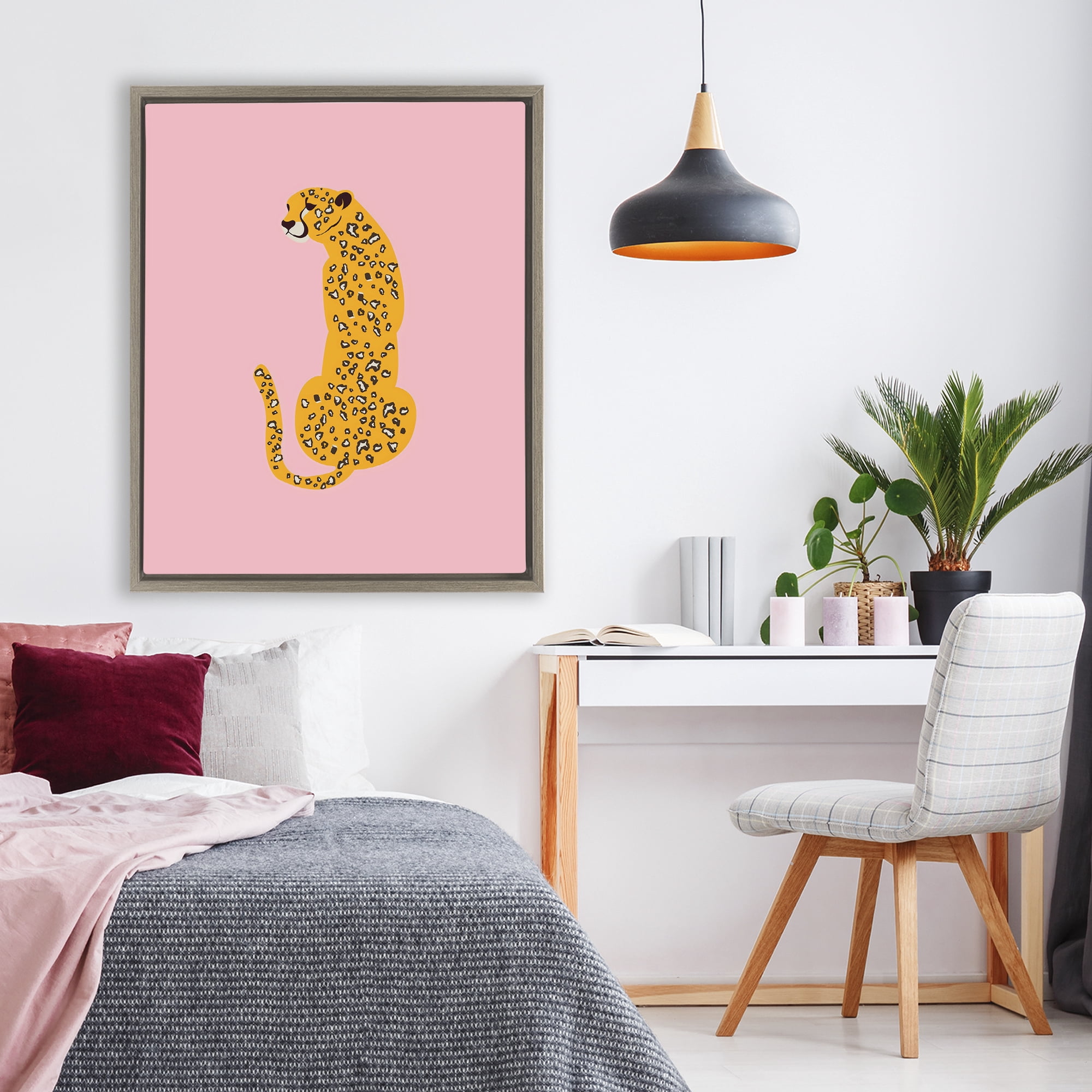Stupell Industries Yellow Jaguar on Pink Brown Framed Floater Canvas Wall Art, design by Creative Studio