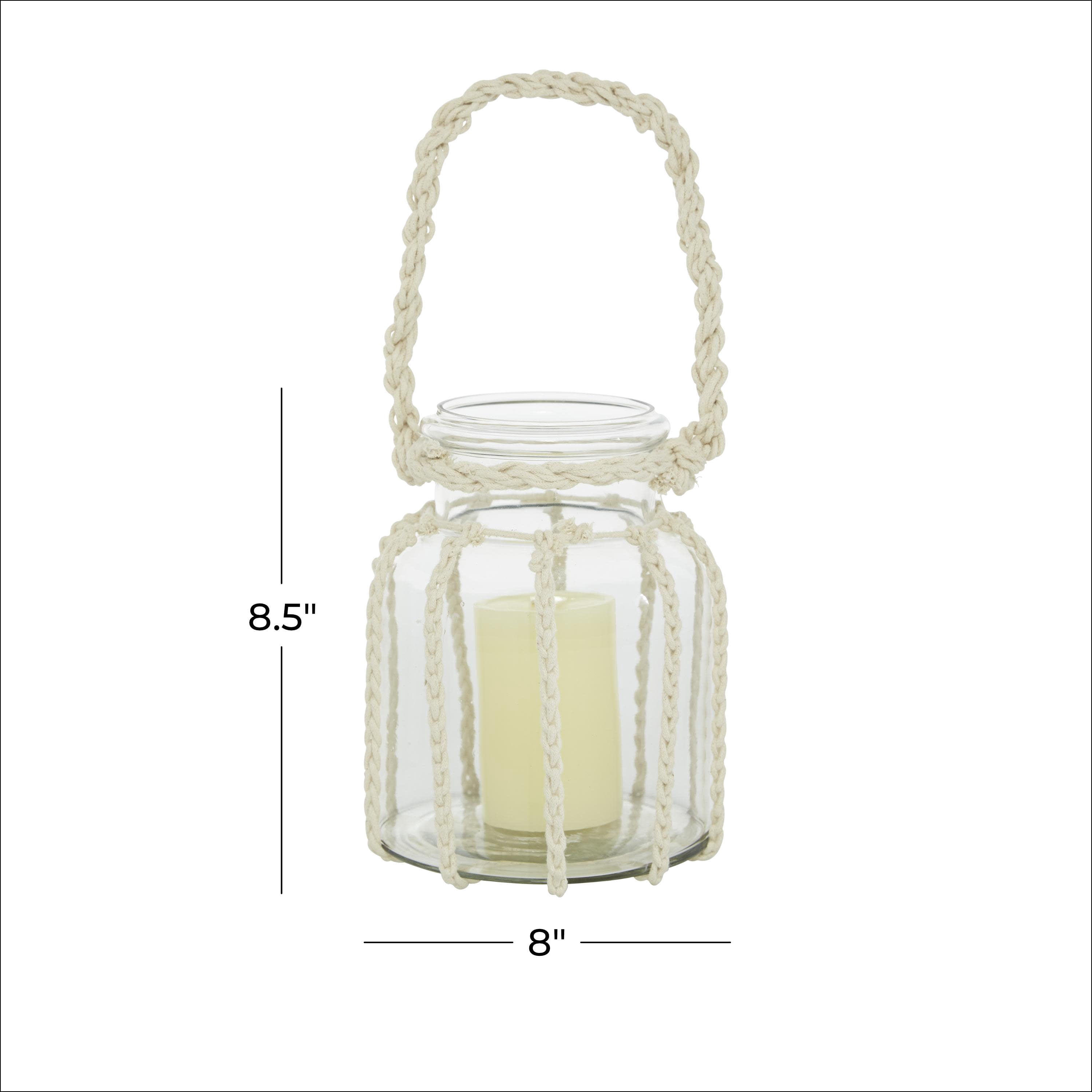 DecMode Clear Glass Decorative Candle Lantern with Rope Handle