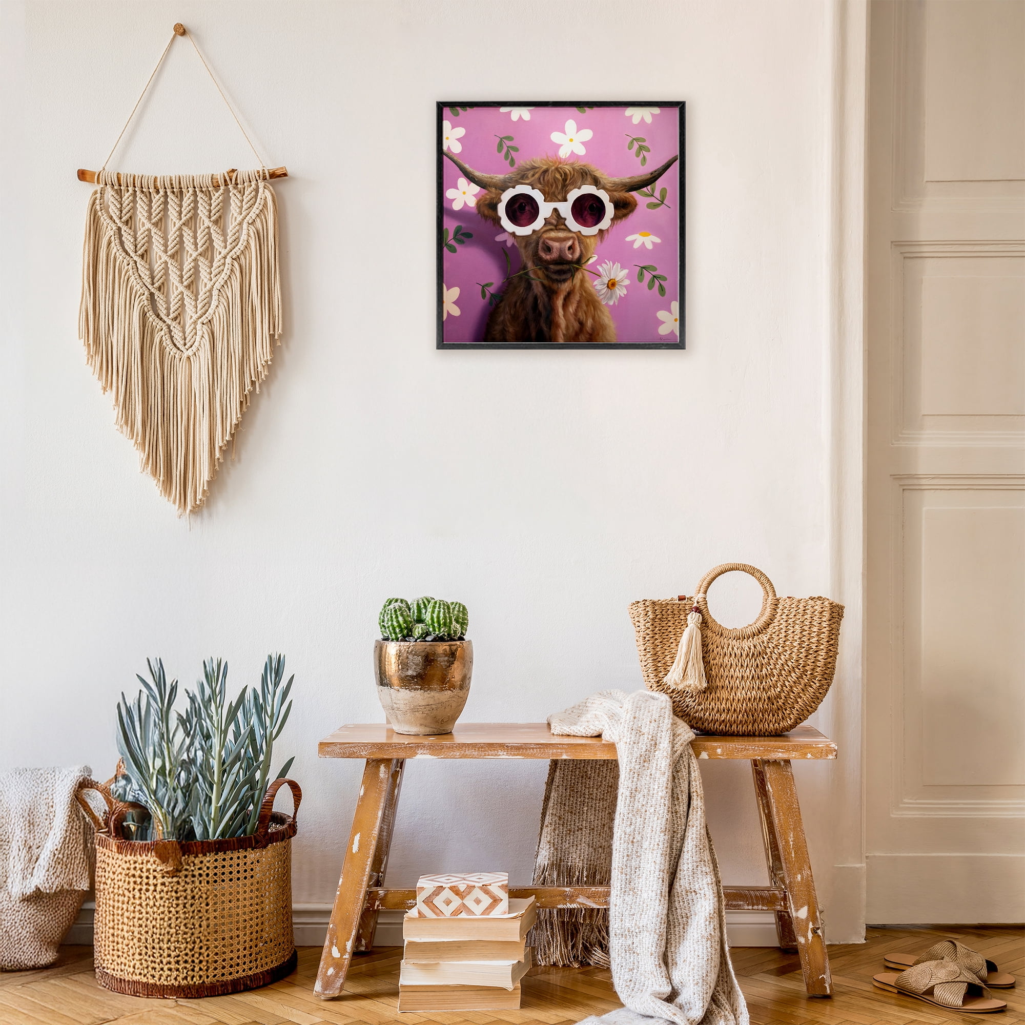 Stupell Industries Fresh As A Daisy Cattle Black Framed Giclee Art, design by Lucia Heffernan