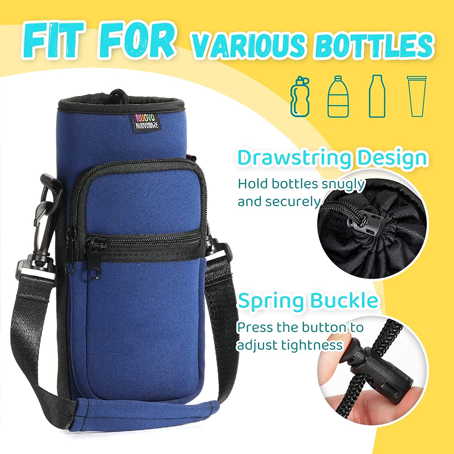Nuovoware Water Bottle Carrier Bag, Premium Neoprene Portable Insulated Water Bottle Sling Holder Bag 750ml with Adjustable Shoulder Strap for Men
