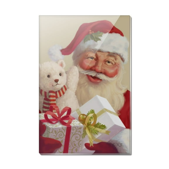Christmas Holiday Santa and His Buddy Teddy Rectangle Acrylic Fridge Refrigerator Magnet