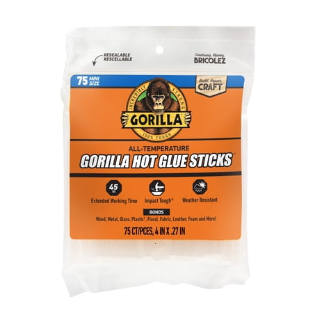 Gorilla Glue Clear Mini Dual Temp Hot Glue Sticks, 75 Count