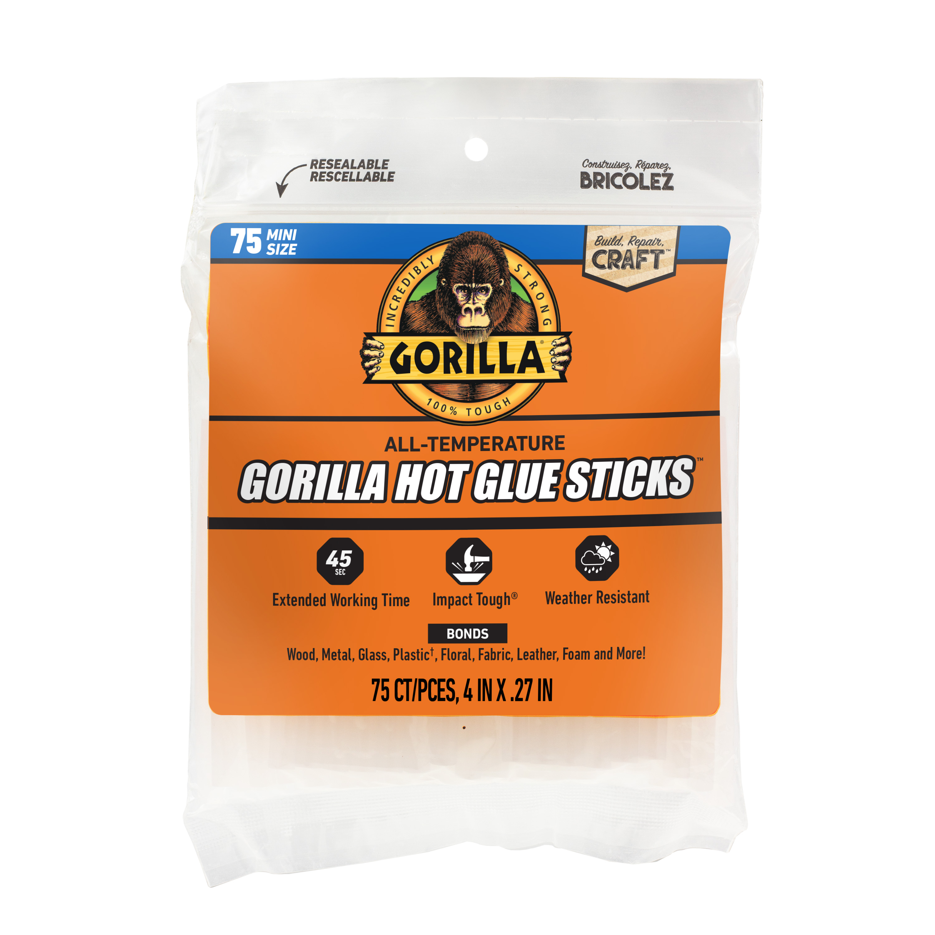 Gorilla Glue Clear Mini Dual Temp Hot Glue Sticks, 75 Count photo 1