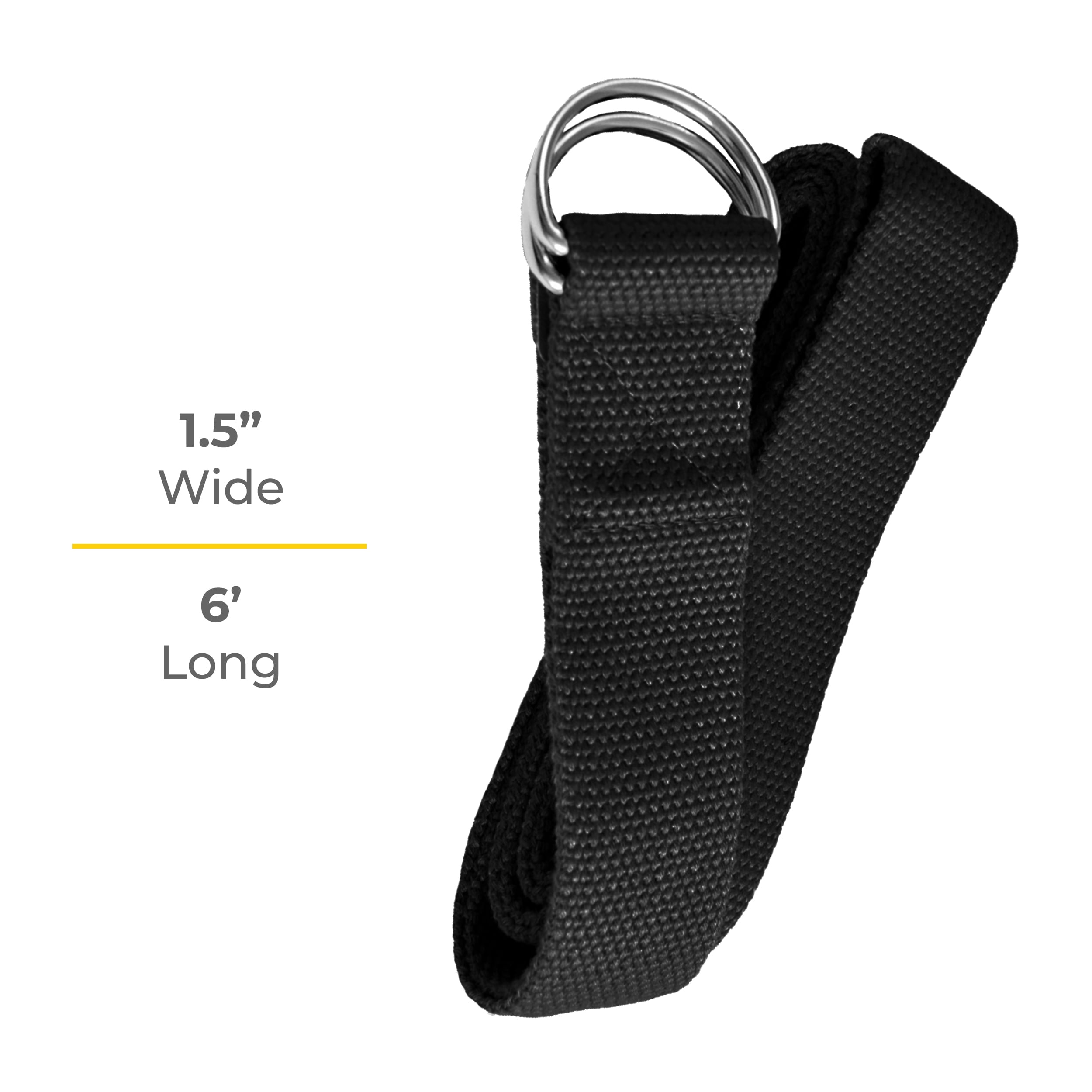 Sunshine Yoga 6-Pack of 6-Foot Yoga Straps - Wholesale Pricing - Adjustable D-Ring Buckle - for Stretching, Flexibility and Exercise - Durable, Thick Cotton - Black
