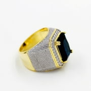Mens Gold Plated Emerald Cut Simulated Sapphire Ring Wedding Band Super Big CZ Hip Hop Rings for Boys RA408 (Blue,Size 9)