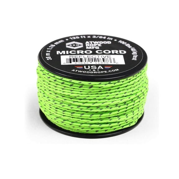Atwood Rope MFG Tactical Nylon/Polyester Micro Utility Cord Reflective 1.18mm X 125ft Reusable Spool | Fishing Gear, Jewelery Making, Camping Accessories (Neon Green Reflective)