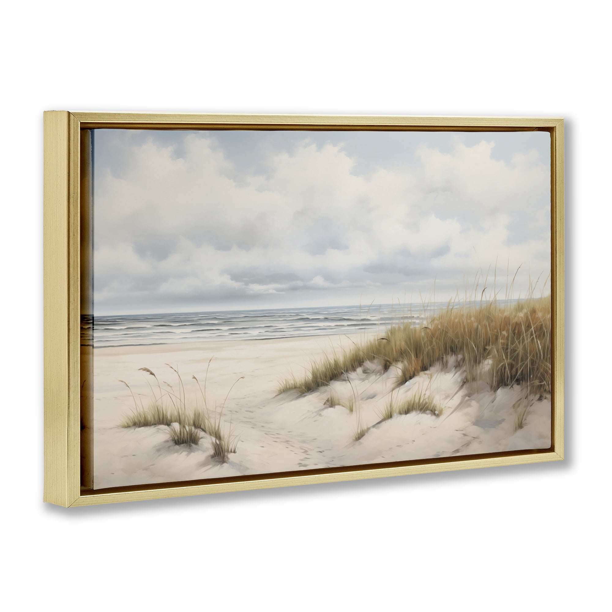 Stupell Industries Seascape with Soft Grasses Landscape & Nature Painting Gold Floater Framed Canvas Art Print Wall Art, 31 x 21