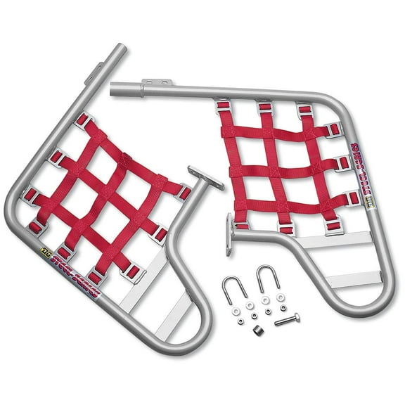DG Performance 54-2500 Steel Nerf Bars - Silver Bar - Red Web