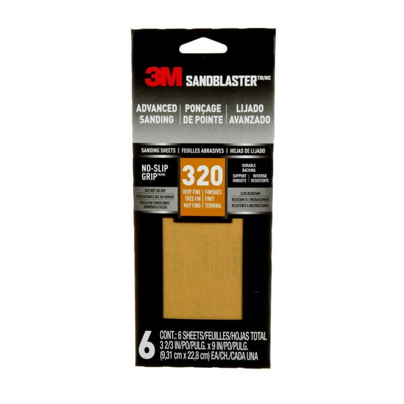 3M™ SandBlaster™ Advanced Sanding Sanding Sheets 11320-G-6, with NO-SLIP GRIP, 320 Grit