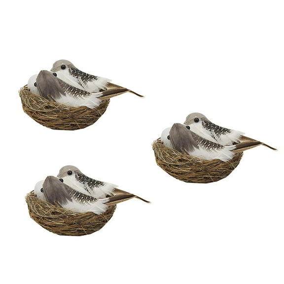 WORGEOUS 3 Sets Easter Simulation Birds Fake Birds Breeding Nest Decorations (Coffee)