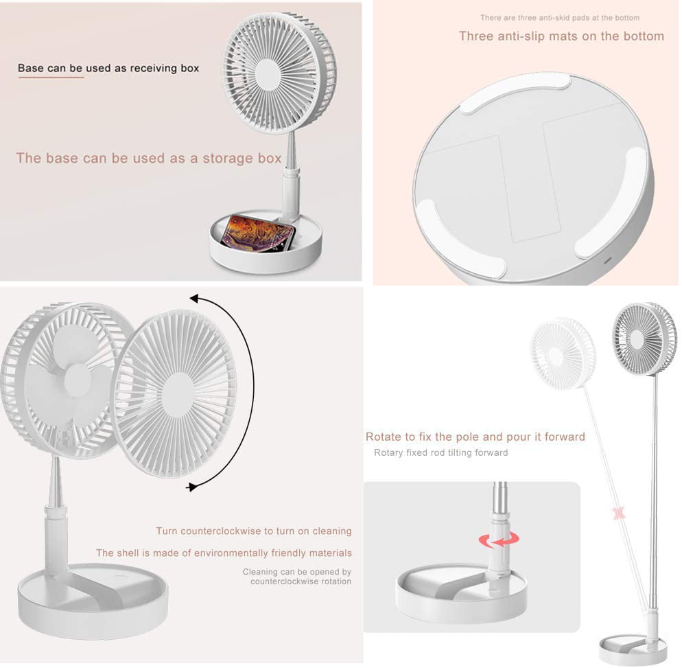 AICase Stand Fan,Folding Portable Telescopic Floor//USB Desk Fan with 7200mAh Rechargeable Battery,4 Speeds Super Quiet Adjustable Height and Head Great for Office Home Outdoor Camping