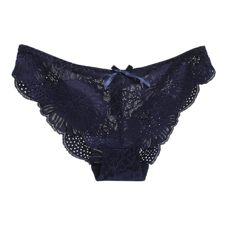 

Underwear For Women Bow Knot Low Waist Mesh Solid Color Cotton Crotch Stretch Floral Lace Panties For Women