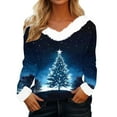 thumbnail image 2 of FDGIU Women's Christmas Sweater, Faux Fur & V-Neck Pullover, Festive Holiday Print Long Sleeve Tops 2025, 2 of 4