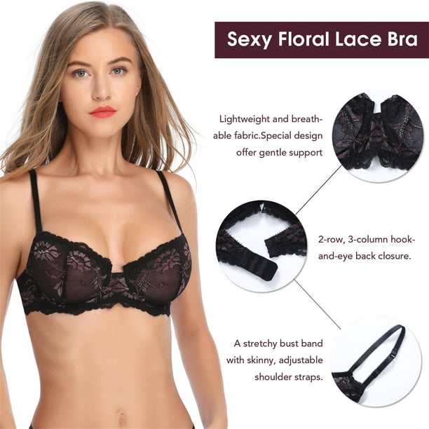 WingsLove Women's Lace Bra Beauty Sheer Floral Underwired Sexy Bra Non  Padded Unlined : : Clothing, Shoes & Accessories