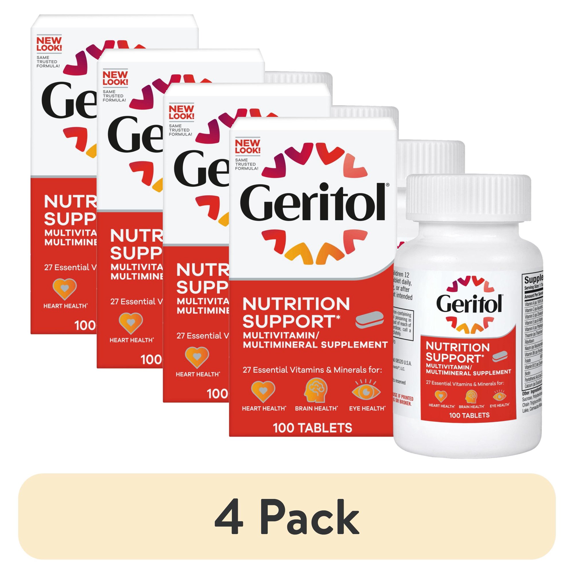 (4 pack) Geritol Multivitamin Supplement, 27 Essential Vitamins & Minerals, 100 Tabs