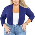 thumbnail image 3 of SHOWMALL Bolero Plus Size Women 3/4 Sleeve Royal Blue 3X Lightweight Open Front Knit Cropped Bolero Shrug Cardigan Sweater Coat Tops for Evening dresses, 3 of 8