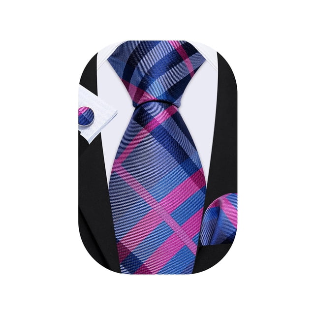 Juego de corbatas Barry.Wang, corbata de seda a cuadros, 150 cm, con gemelos