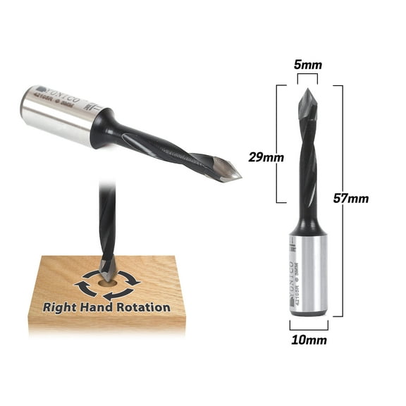 5mm Right Hand Through Hole Boring Bit - 10mm Shank - Yonico 42105R