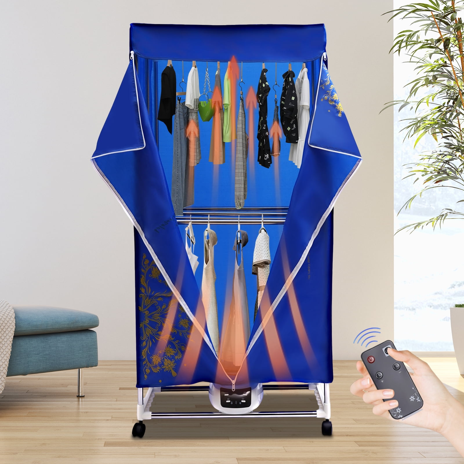 Folding Remote Control Clothes and Shoe Dryer with Over-Temperature Protection, Quiet Operation, and Adjustable Brackets