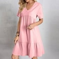 thumbnail image 2 of Lenago Women's Plus Size Summer Dresses High Waisted Fashion Holiday Summer Solid Color Short Sleeve Pink Dresses Party Beach Dress, 2 of 9