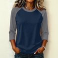 thumbnail image 2 of Tops for Women 3/4 Sleeve Women's Color Block Tops Casual Dressy Crew Neck Shirts Blouses Trendy Fall Loose Fit Outfits,M, 2 of 7