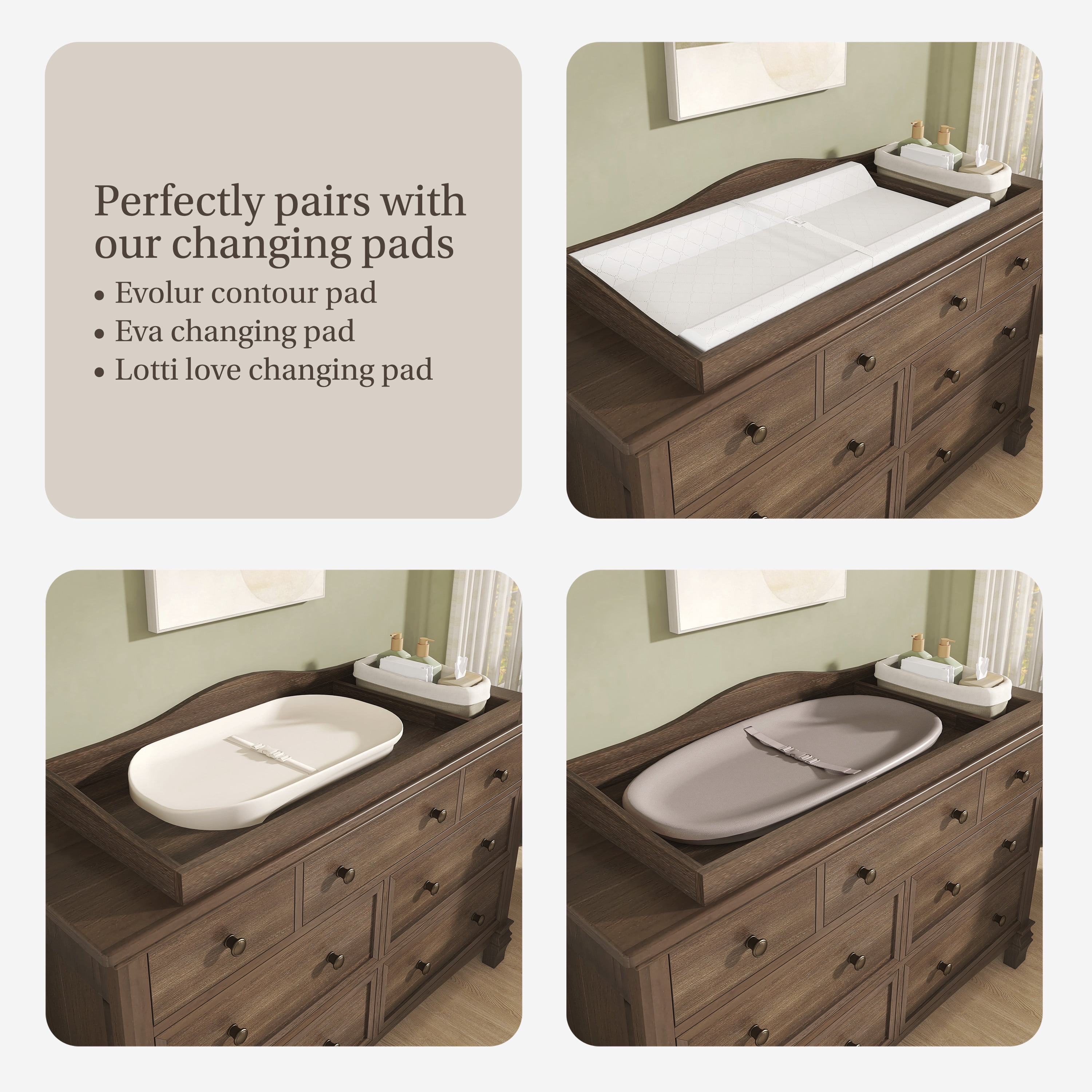 Evolur Changing Tray in Antique Brown, Space Saver