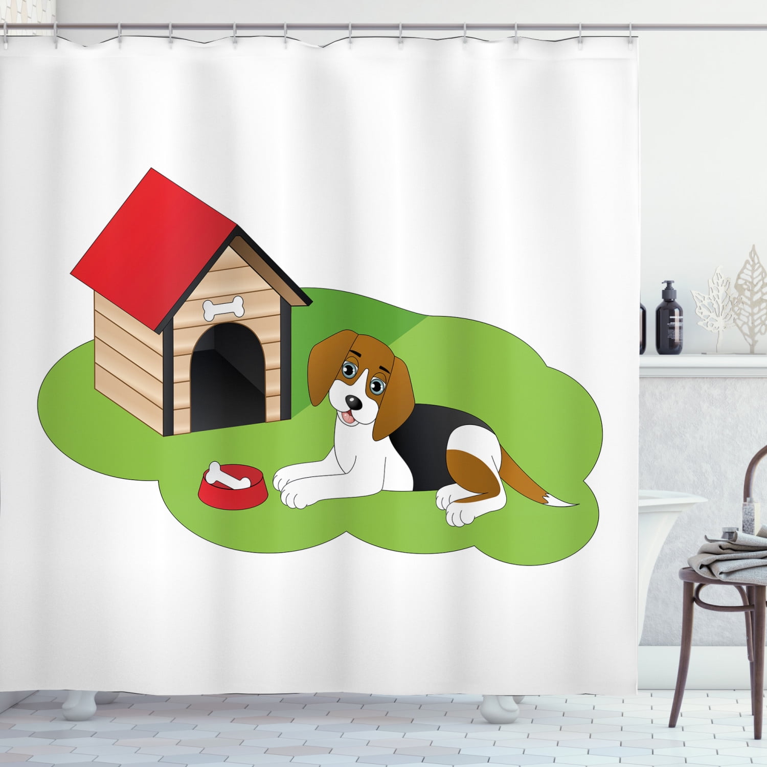 Beagle Shower Curtain Fabric Bathroom Decor Set with Hooks 4 Sizes 
