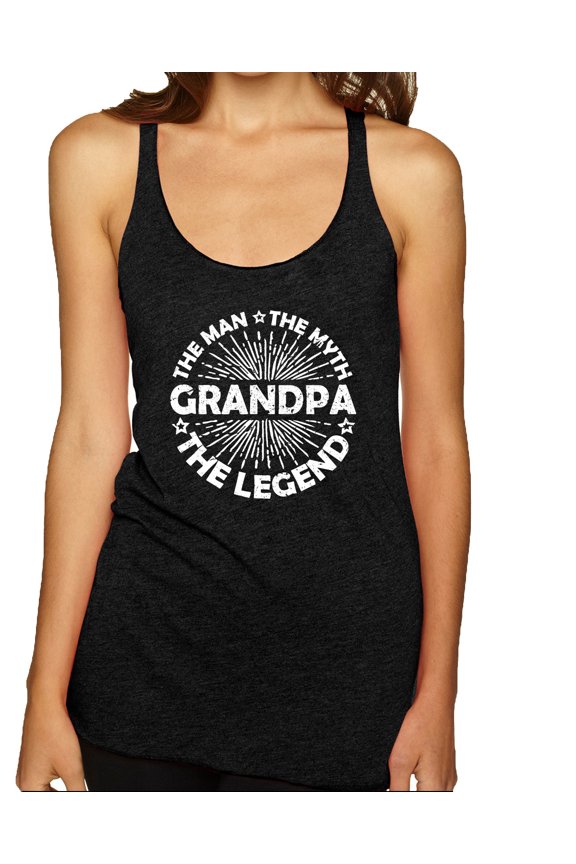 , Grandpa Man Myth Legend Funny Dad Uncle Papa Dad Gift, Father's Day, Women Tri-Blend Racerback Tank Top, Vintage Black, Large