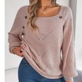 thumbnail image 6 of PuLe Sweaters for Women Women Square Neck Knitted Long Sleeves Sweaters Lantern Sleeve Buttons Solid Color Crochet Loose Pullover Tops, 6 of 8