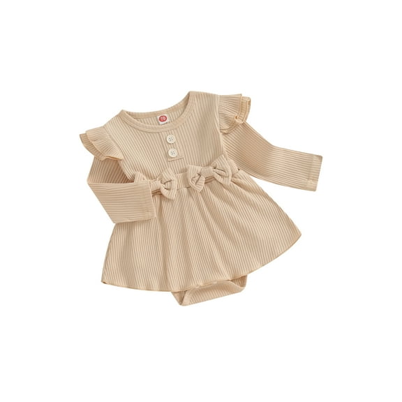 Bagilaanoe Newborn Autumn Outfits Baby Girl Rompers Dress Ruffle Long Sleeve Bodysuit 6M 12M 18M 24M Infant Patchwork A-line Dresses