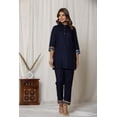 thumbnail image 3 of Vi VIHAAN IMPEX Women's Navy Blue Tunic and Cuffed Pants Set, Striped Sleeve, 3 of 9