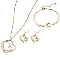 DESIGNICE 1 Set Women Necklace Bracelet Earrings Hollow Out Double Heart Pendant Jewelry Set for Daily Wear