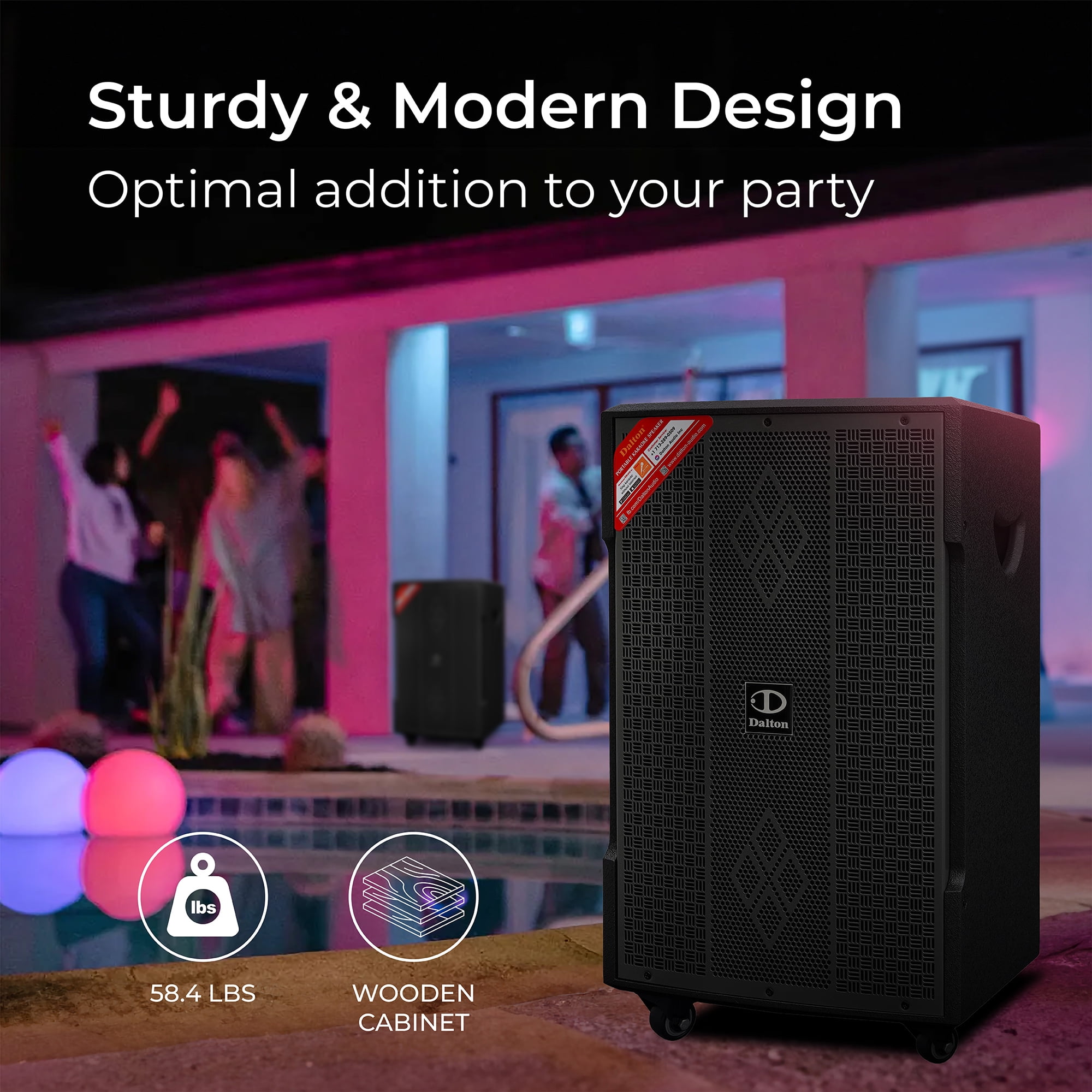DALTON DS-12XPro Bluetooth Karaoke Machine for Adults, Kids 500W | 2 UHF Microphones | 360 Degree Wheels | 12" Woofer | USB/AUX | Trolley Speaker Car Outdoor Indoor Party