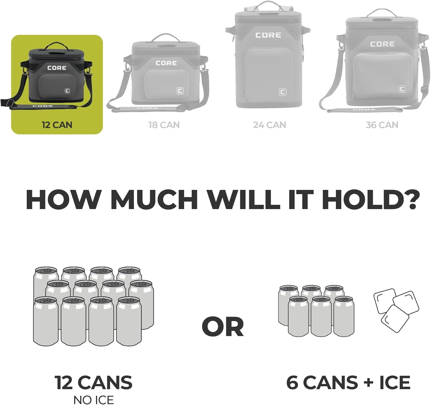 CORE 12 Can Climakeep Magnetic Soft Cooler, Leakproof Cooler, Waterproof Zipper, Charcoal
