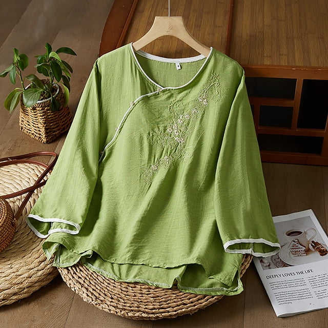 Cardigan Brodé Chinois d'Été pour Femmes Haut Rétro Art Industrie Lourde T-Shirts Femmes Hauts d'Été Col Roulé T-Shirts Ajustés pour Femmes