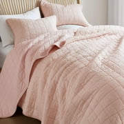 Hyde Lane Luxury Linen Quilt Set King Size, Organic European Flax Cotton Blend Bedding for Bedspread and Coverlet, Box Stitched, with 2 Pillow Shams, 106"x96", Light Grey