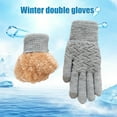 thumbnail image 2 of 1 Pair Women Winter Gloves Double-layer Thickened Plush Jacquard Knitted Five Fingers Unisex Anti-slip Cold Weather Driving Golfing Skiing Skating Gloves, 2 of 7
