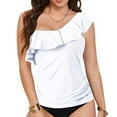 thumbnail image 2 of Hauetro Womens One Shoulder Tankini Tops Ruffle Swim Tops Strapless Swimsuit Top Bathing Suit Top No Bottom（WH1,XL）, 2 of 6