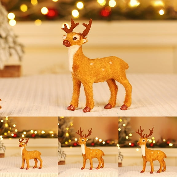 Yhmxh Deer Decorative Figurine, 9.8 in Christmas Reindeer Stuffed Animal Cute Deer Plush Stuffed Animal Xmas Plush Gift Toy Winter Christmas Decoration Elk Statue for Woodland Holiday Decoration