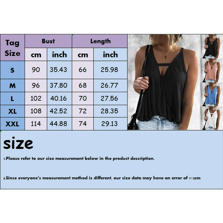 B91xZ Loose Tank Tops For Women Women V Neck Wrap Tank Top Sleeveless Top  Solid Color Loose Basic Tank Top Black, XL 