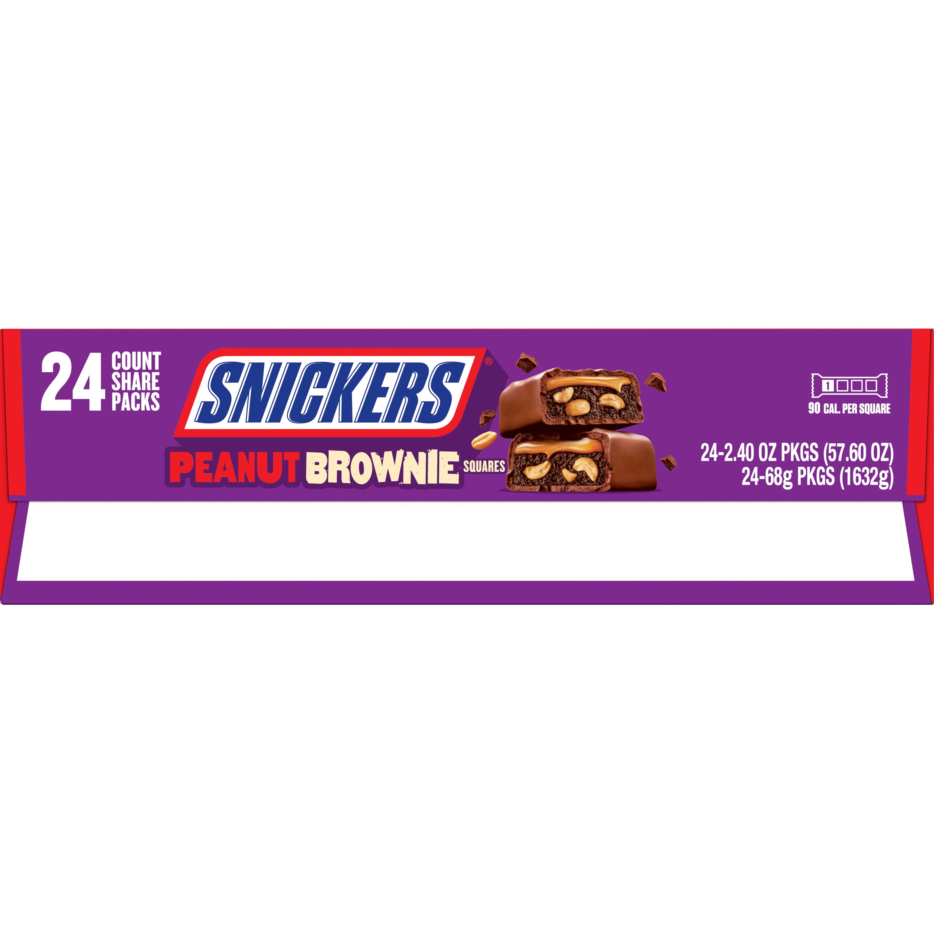 Snickers Peanut Brownie Squares Milk Chocolate Candy Bar- 2.4 oz 24 Ct