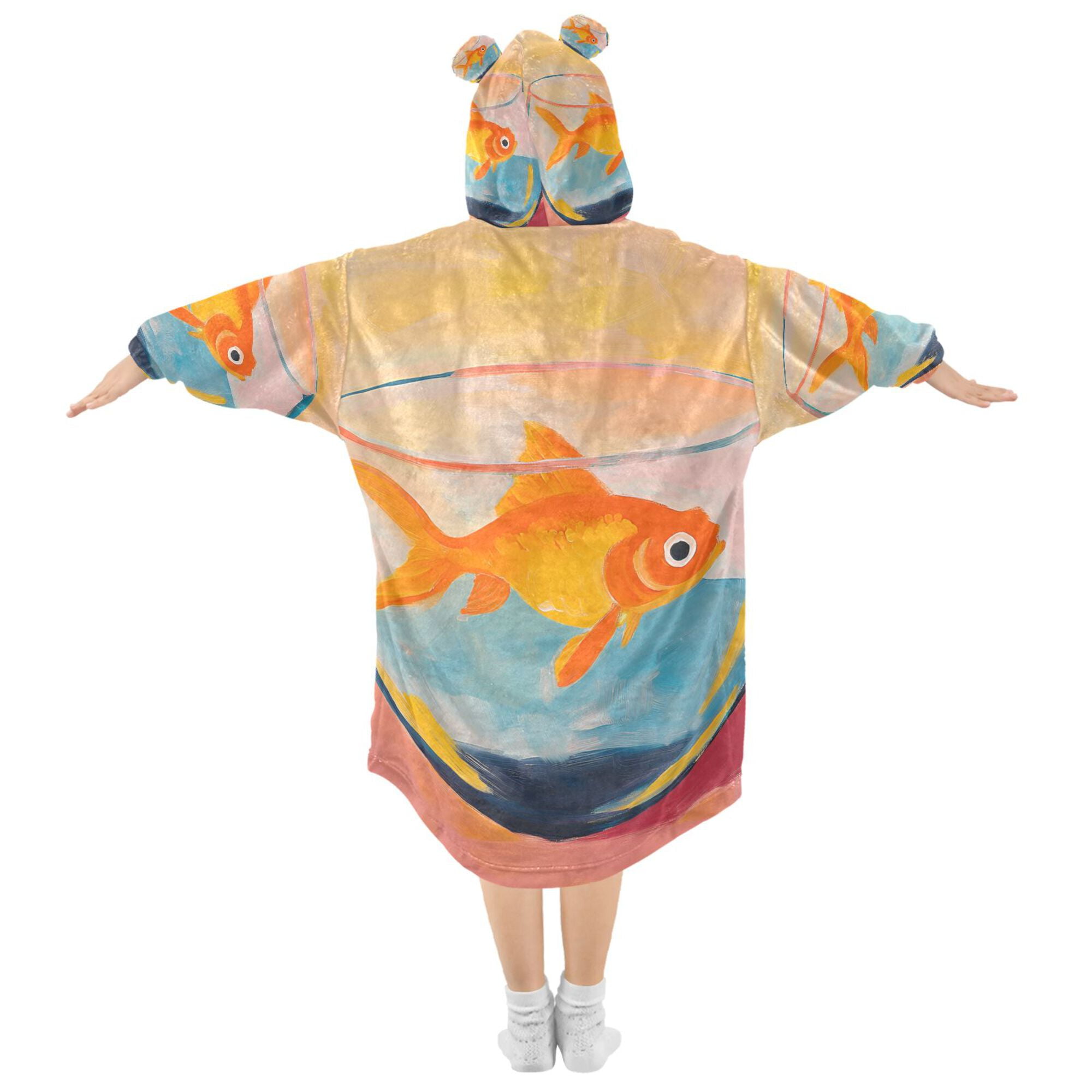 FORMRS Wearable Blanket Hoodie with Sleeves for Kids Cozy Flannel Sweatshirt, Goldfish