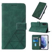 ELEHOLD for Samsung Galaxy S23 Embossed Wallet Case, Card Slots Magnetic Clasp Hand Strap Kickstand Function Wireless Charging Shockproof Business PU Leather Flip Folio Cover Case,Darkgreen