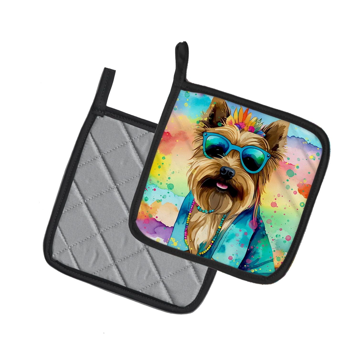 Cairn Terrier Hippie Dawg Pair of Pot Holders 7.5 in x 7.5 in