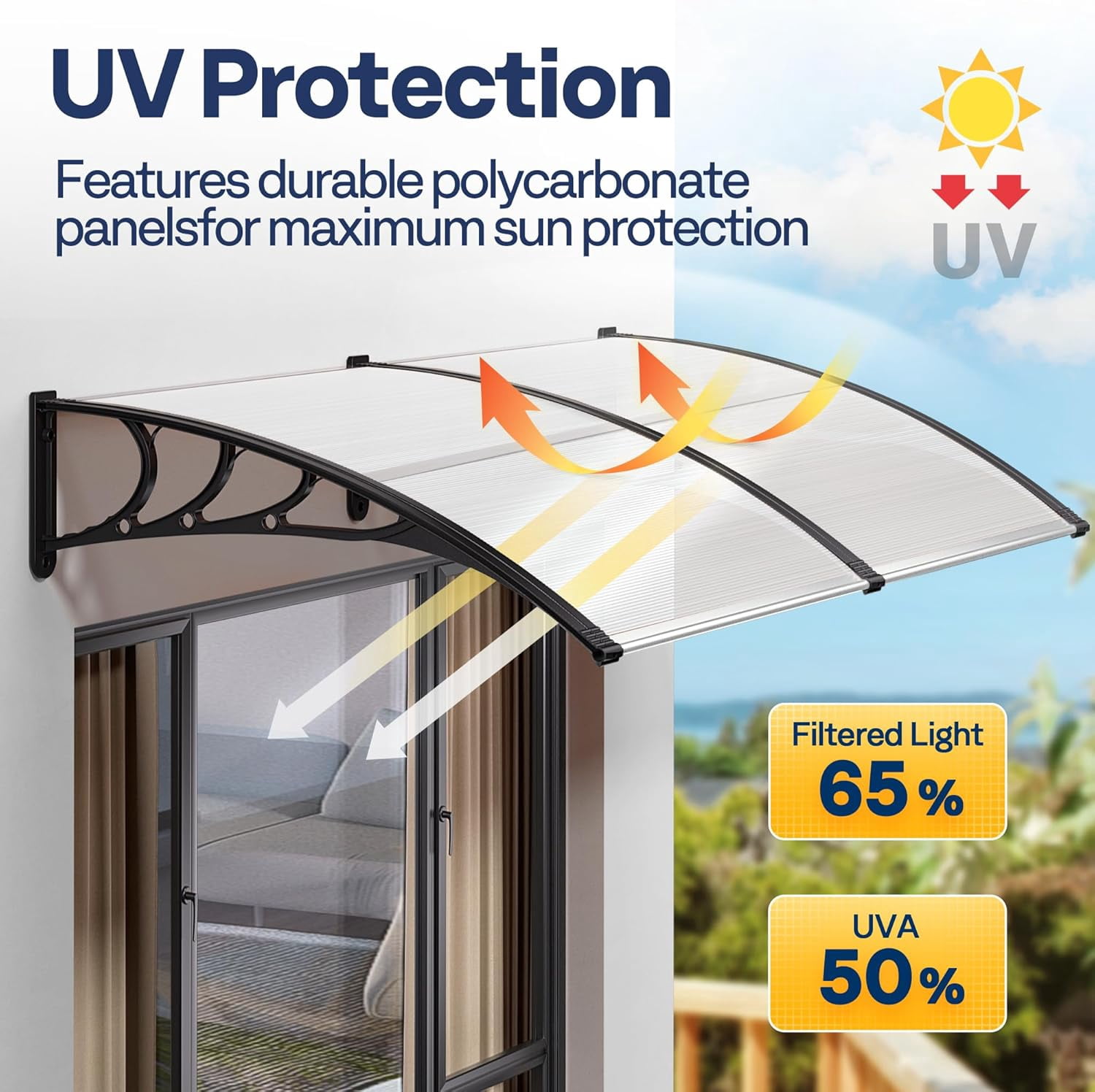 SPECSTAR Polycarbonate Window Door Awning Spliced Canopy Transparent with Black Bracket 40 Inch x 40 Inch