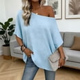 thumbnail image 4 of Miluxas Womens off the Shoulder Tops Summer Short Batwing Sleeve Loose T-Shirts Light Blue XL(XL), 4 of 7