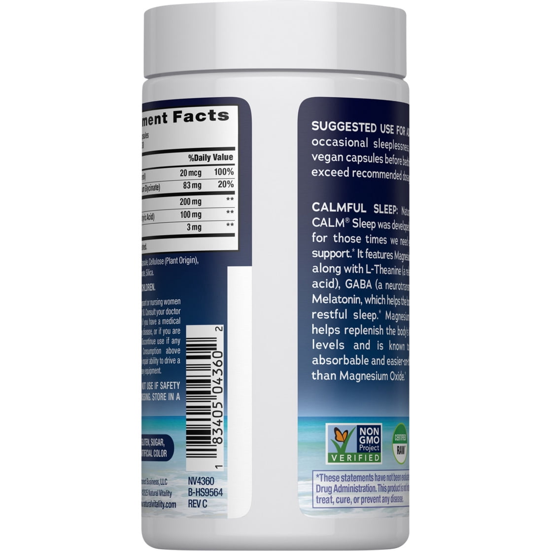 Nature's Vitality CALM Sleep Magnesium Glycinate 60 Vegan Capsules