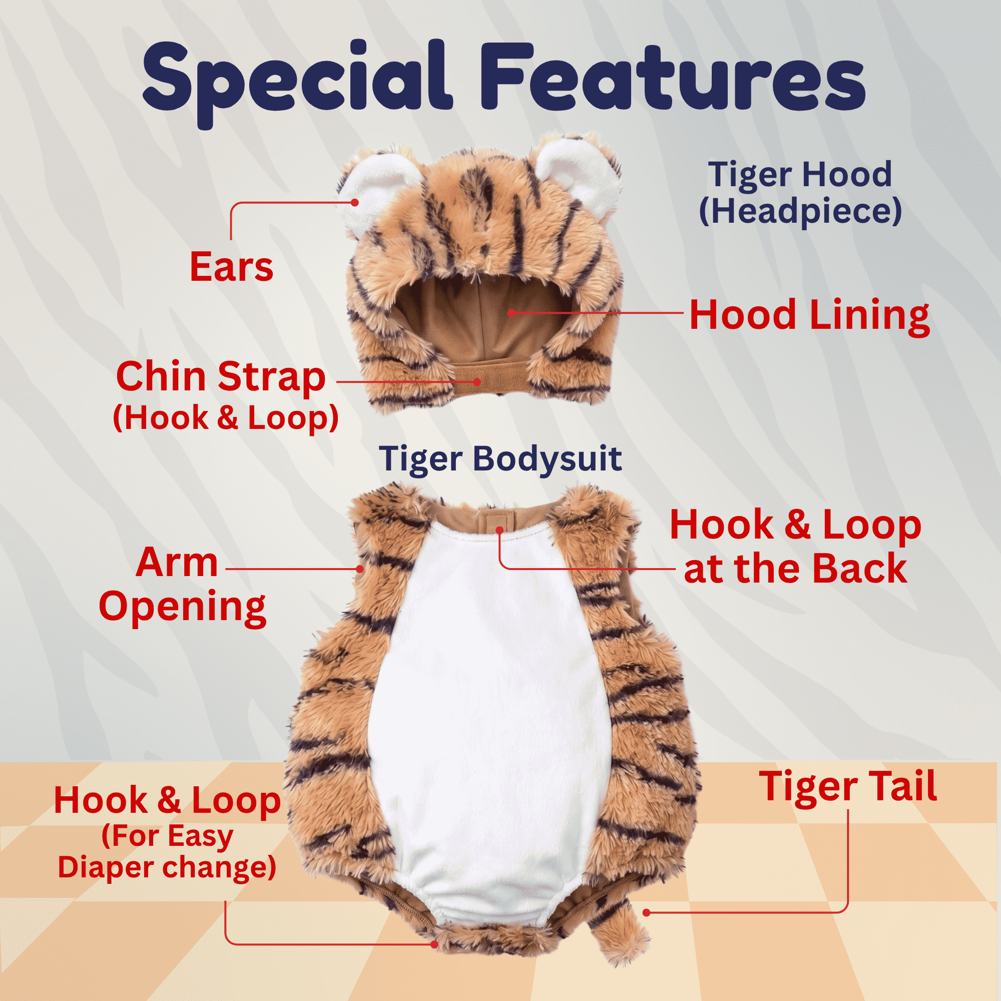 Dress Up America Tiger Baby Costume - Animal Onesie Romper for Infants - Halloween Tiger Cub Costume