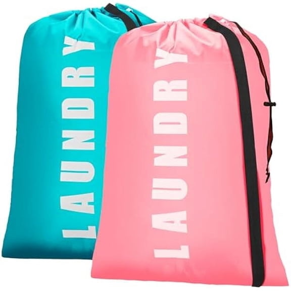 Heavy Duty Laundry Bag with Strap,2 Pack Laundry Bags for Dorm, Travel Laundry Bags for Dirty Clothes,Large Laundry Bags for Traveling,Laundry Bags for Camp,24" x 36" (Cyan Pink)